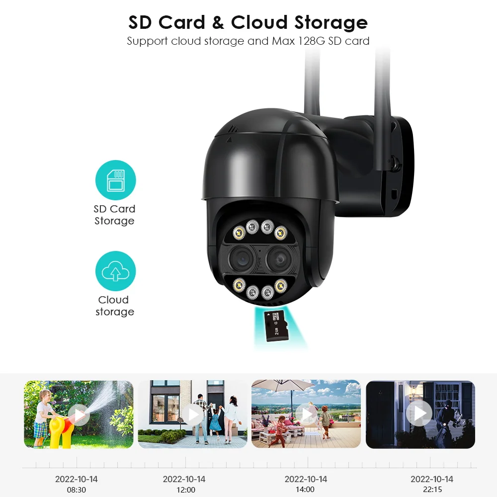 Cámara de vigilancia CCTV para exteriores, con doble lente Dispositivo de vigilancia, 8MP, 4K, Wifi, PTZ, Zoom 8x, Nube de detección humana, iCSee