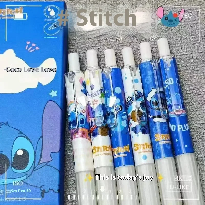 Disney Gel Pens 12/24pcs New Cartoon Stitch High Value Students Learn Stationery 0.5 Black Refill Office Supplies Birthday Gift