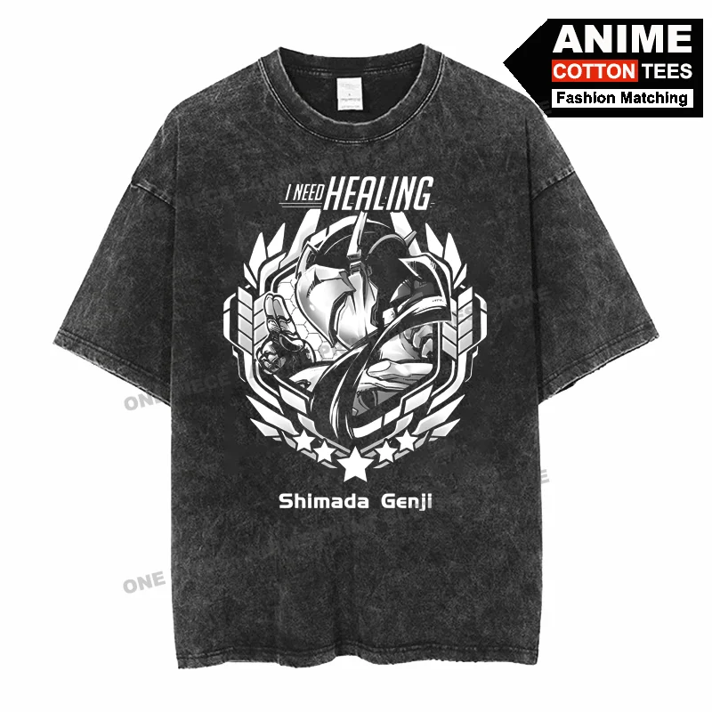 

Game Overwatch - Shimada Genji Role Print T-shirt y2k Harajuku Street styl Men Women Casual Short Sleeve Cotton Retro Loose Tees