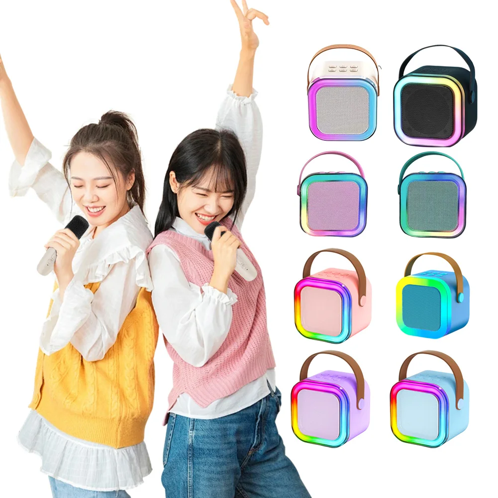 

Bluetooth-совместимый многоцветный динамик 5.3 RGB с беспроводным микрофоном Маленький динамик Регулируемая светодиодная подсветка для домашнего караоке