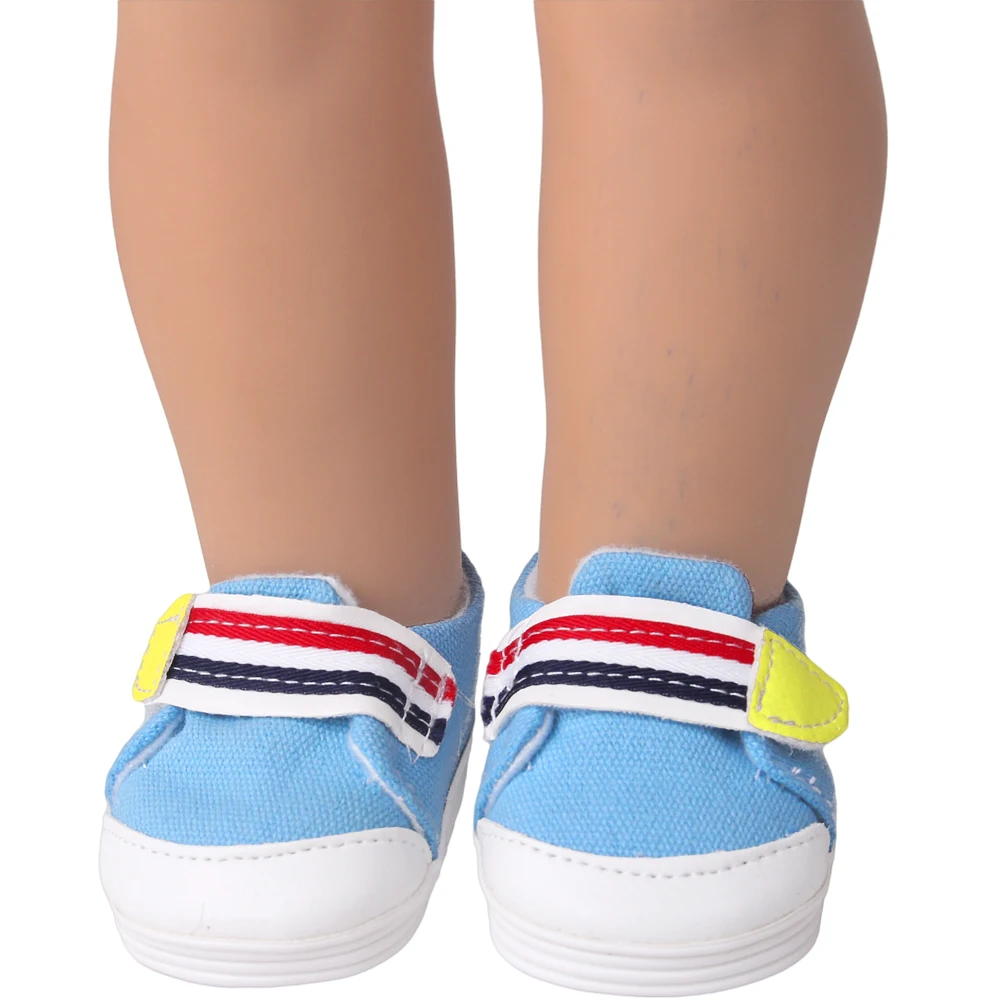 รองเท้ากีฬาตุ๊กตาเด็กผู้หญิงขนาด18นิ้ว2คู่ของเราและรุ่นอเมริกัน43ซม. รองเท้าผ้าแคนวาสสำหรับเล่นกีฬาสีสันสดใส