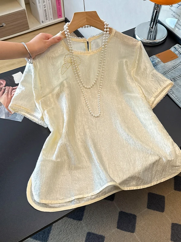 Elegant Embroidered Short Sleeve T-Shirt Women's Summer New Style Casual Comfortable Inner Wear Chinese National Style Top