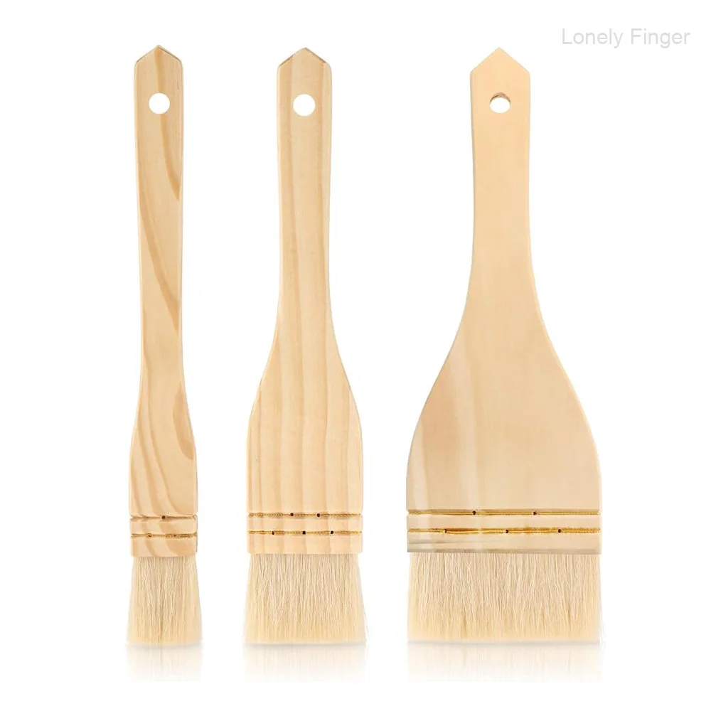1/3pcs Flat Hake Paint Brushes, Soft Goat Hair Brush with Wooden Handle Set for Watercolor Pottery Painting Arts