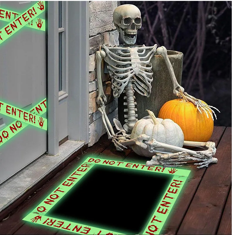 Halloween Warning Glow/Yellow Color In The Dark Tape 3m Non-Adhesive Indoor Outdoor Gatherings Garden Halloween Decoration