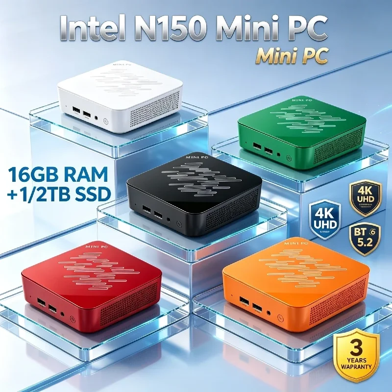 New Intel N150 Mini Desktop Computer, Optional 16GB RAM, 1TB or 2TB Large SSD, 4K High Definition Output