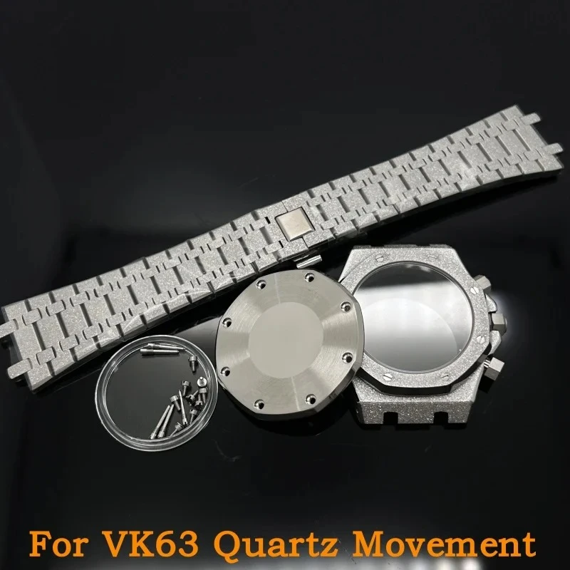 Black Rose Gold 41MM Rubber Steel Style Case Strap Watch Parts Buckle for Oak 31.8mm Dial VK63 Quartz Movement Watch Pointer Kit view 6