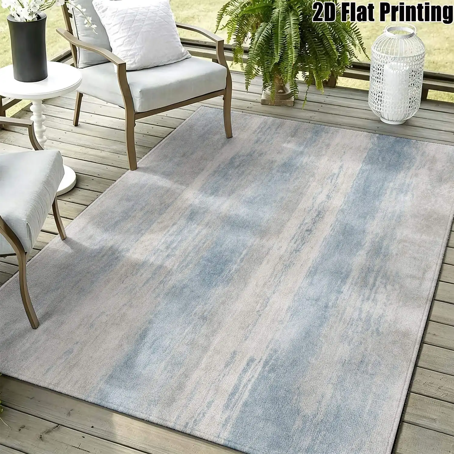 1Pc 2D Printed Blue-Grey Abstract Striped Nordic/Instagram-Style Modern Minimalist Geometric Carpet, Home Decor Floor Mat, Multi-Size, Machine Washable, for Entrance, Dining, Foyer, Living Room, Bedroom