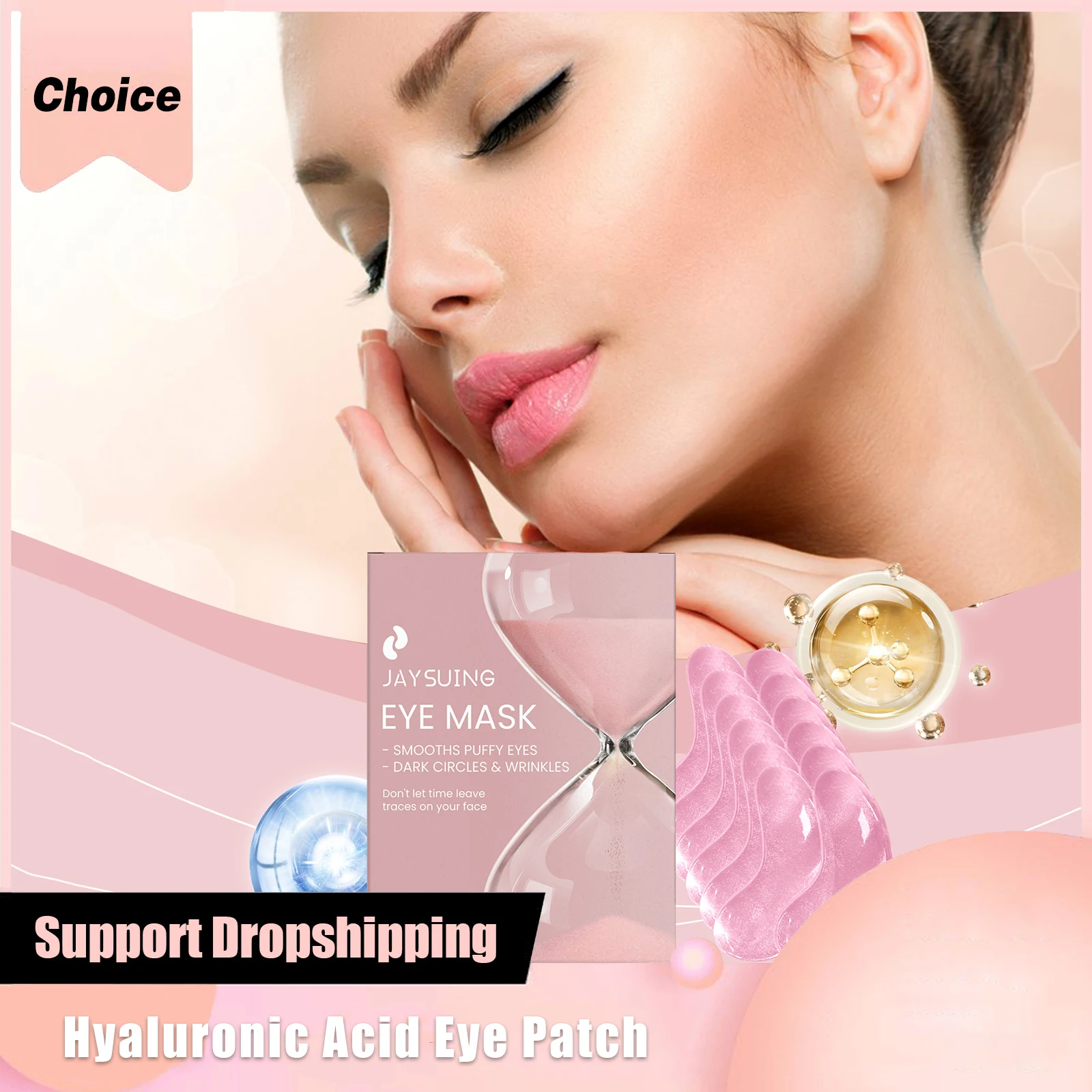 Parches oculares de ácido hialurónico rosa para ojeras, tratamiento hinchable, refrescante, antienvejecimiento, arrugas, hidratación profunda debajo de la máscara de ojos