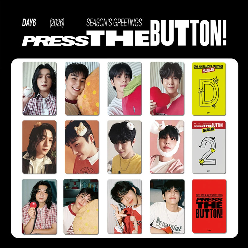 

Набор из 12 фотокарточек KPOP DAY6, коллекция 2026 Season's Greetings, открытки с надписью «Нажми на кнопку», с членами группы: Доун, Вонпил, Ёнк, Сонджин, карточки LOMO