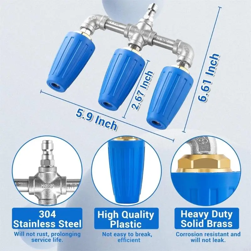 2025 New Highly Pressure Washer Triple Turbos Nozzle 360°Rotation with 1/4 Quick Connectors for Efficient Cleaning Performances