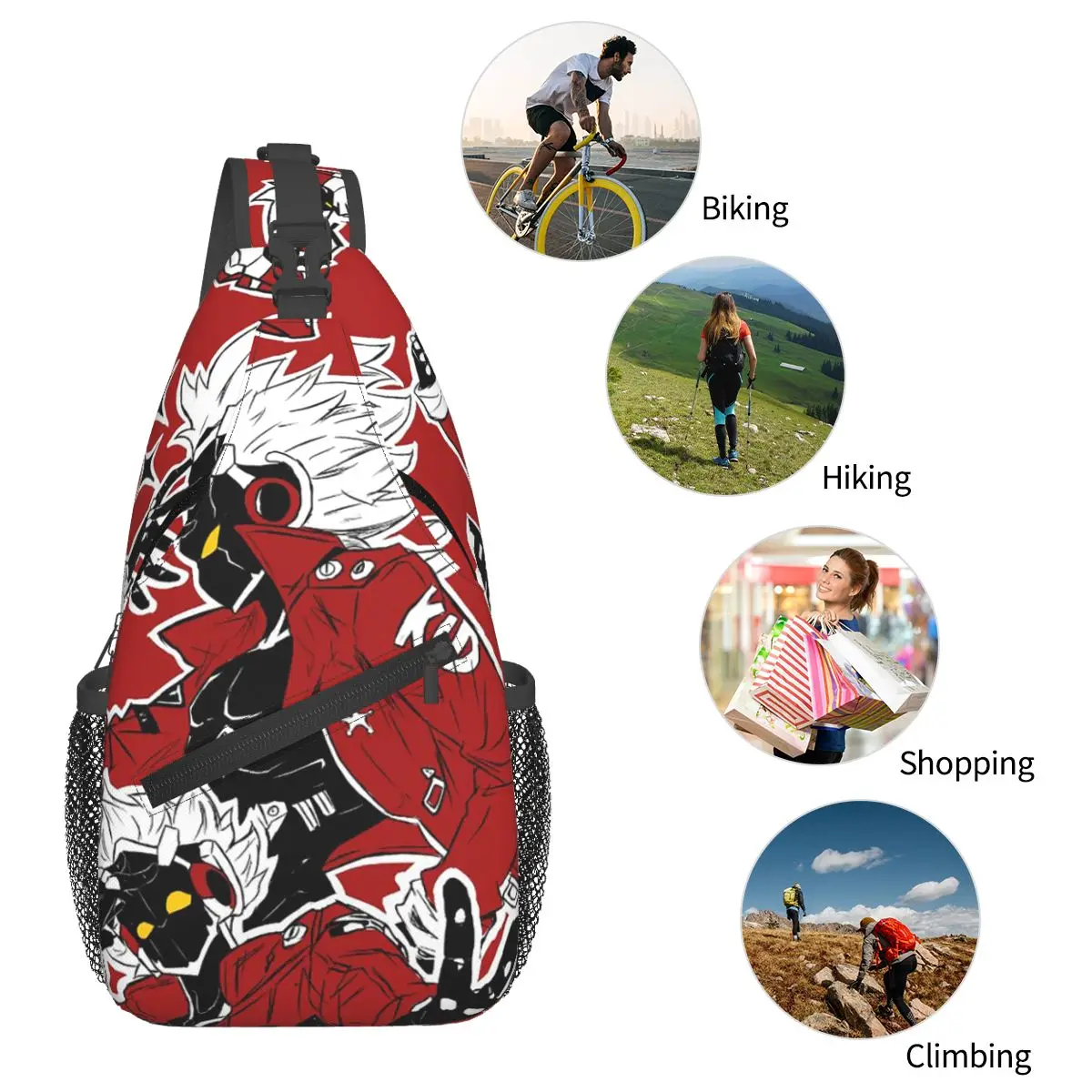 Zenless Zone Zero حقيبة صدر للرجال حقيبة ظهر كروس للرجال حقيبة صدر للسفر والمشي لمسافات طويلة حقيبة كتف Daypack