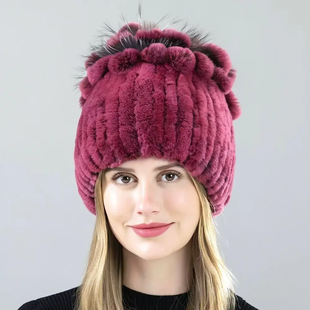 Luxury Womens Winter Beanie Real Rabbit Hat Thickened Warm Knitted Caps Fashion Comfortable Soft Elastic Outdoor Headgear