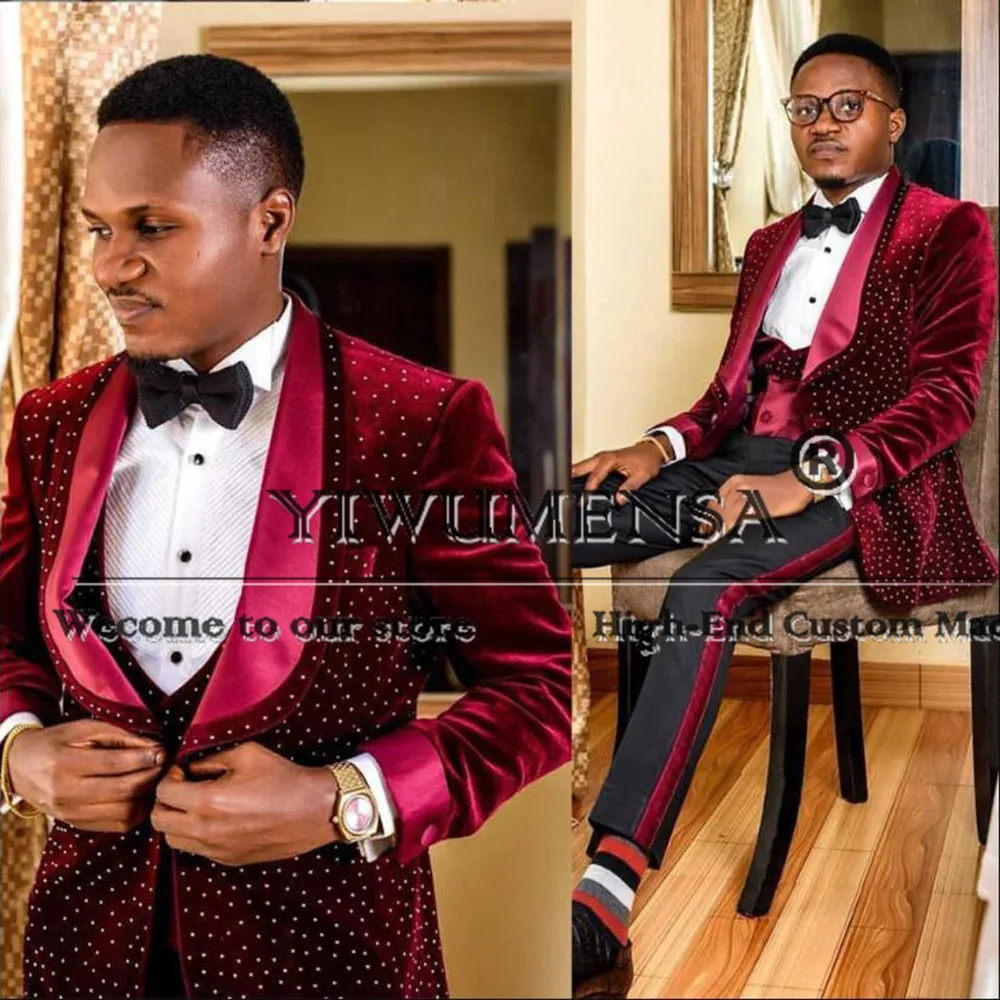 

Glitter Crystals Beads Suits Men For Wedding Shawl Lapel Prom Tuxedos Customized 3 Pieces Designer Single Breasted Goom Clothing