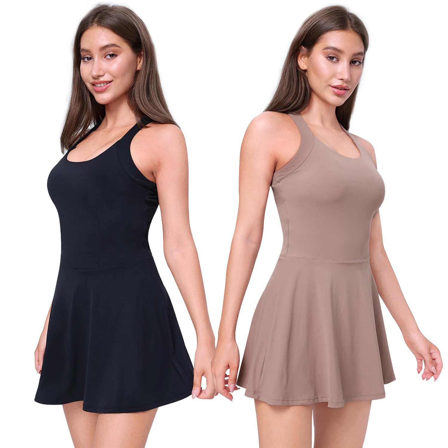 

Women's Fashion Cross-Back Hollow-Out Tennis Dress Wide Strap Slim-Fit Breathable Anti-Exposure Skirt