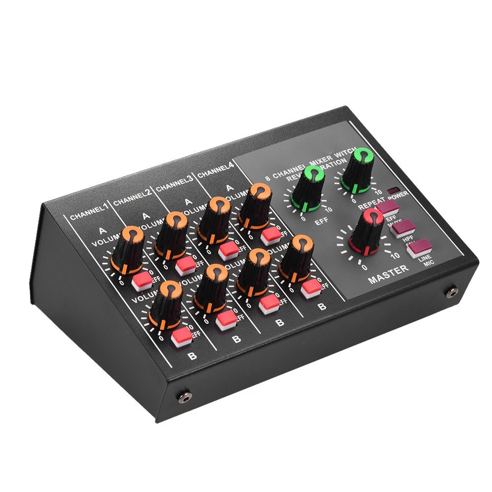 8 Channels Audio Mixer Console Sound Card Sound Console MIX-428 Reverb Effect Mono Stereo Audio Mixer For Recording Streaming