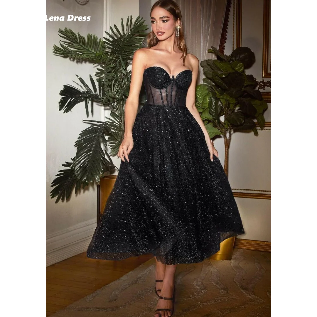 Lena Luxurious Women's Evening Dresses Woman Elegant Party Dresses 2024 for Wedding Line A Strapless Black Shiny Prom Dress Gala