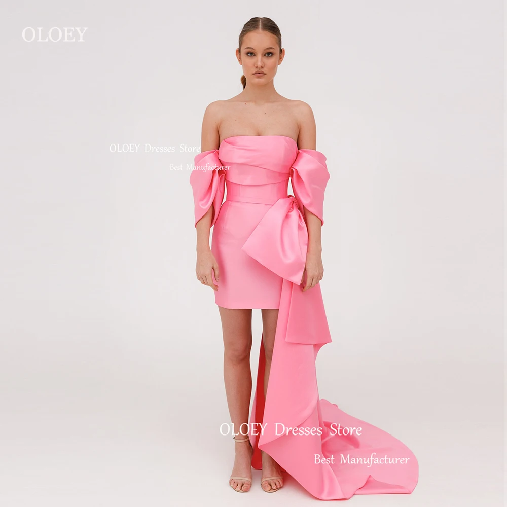 

OLOEY Elegant Mini Evening Dresses Photoshoot Satin Strapless Party Dress Custom Lace Up Back Bow Sashes Cocktail Dresses