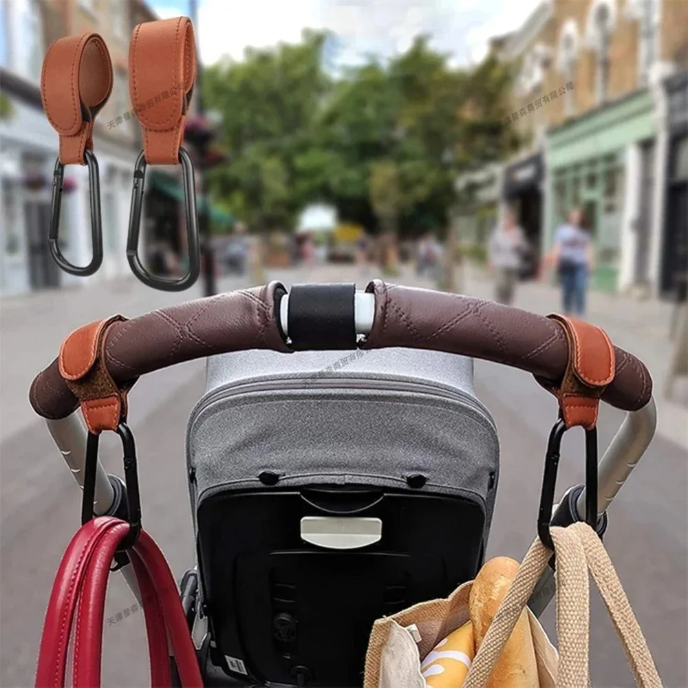 

2Pcs PU Adjustable Leather Cart Hooks Baby Stroller Hook Diaper Bag Children's Bag Hook Travel Baby Accessories Pram Accessories