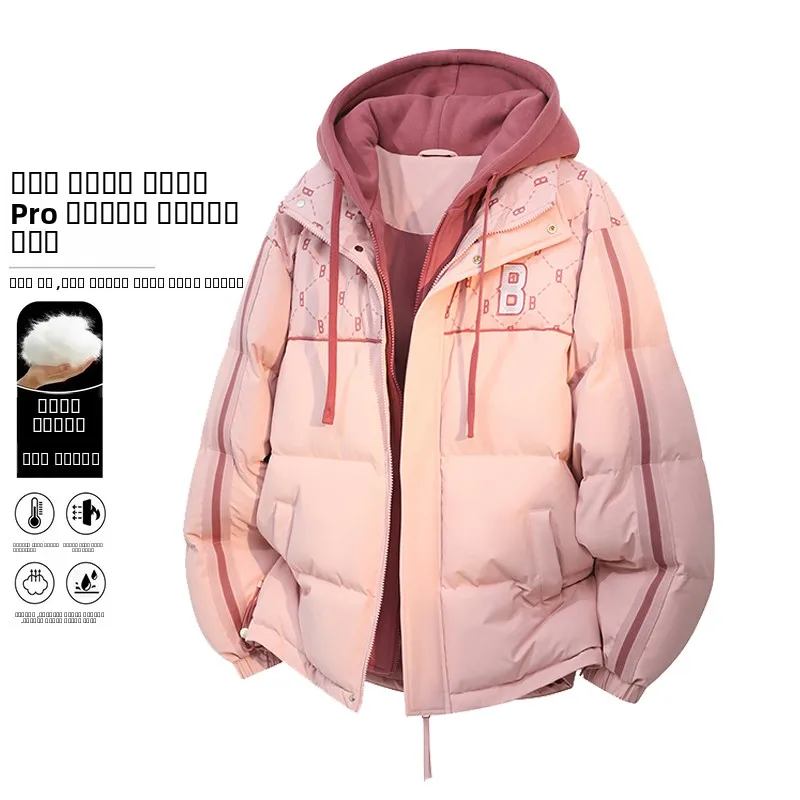 

Розовая утепленная хлопковая куртка с капюшоном для женщин, зимняя теплая хлопковая куртка для пар, молодежная модная куртка стандартного кроя