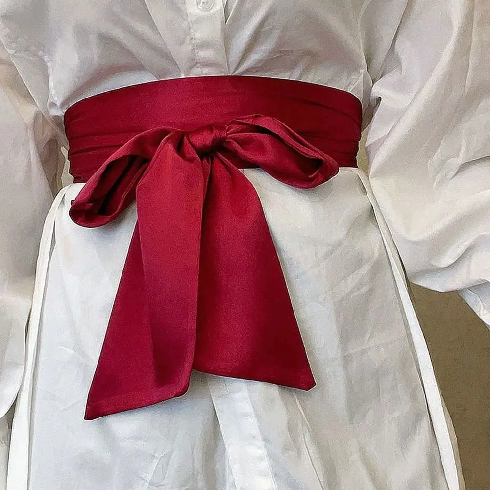 ファッションサテンシルク弓コルセットウエストベルトワイド DIY レースアップウエストバンドストラップ装飾ウエストカバースカートドレストップ服