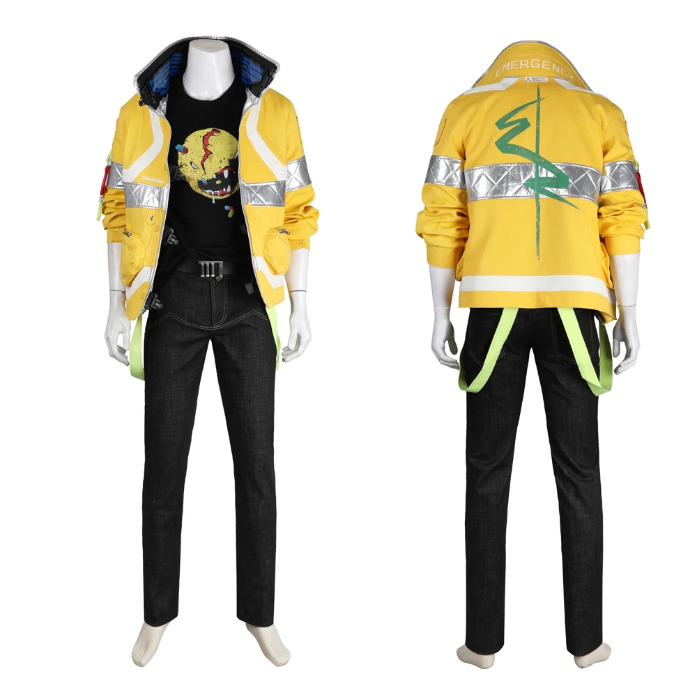 Game David Martinez Cosplay Costumes Yellow Luminous Coat Anime CYBERPUNK EDGERUNNERS Role Play Halloween Party Jackets For Man