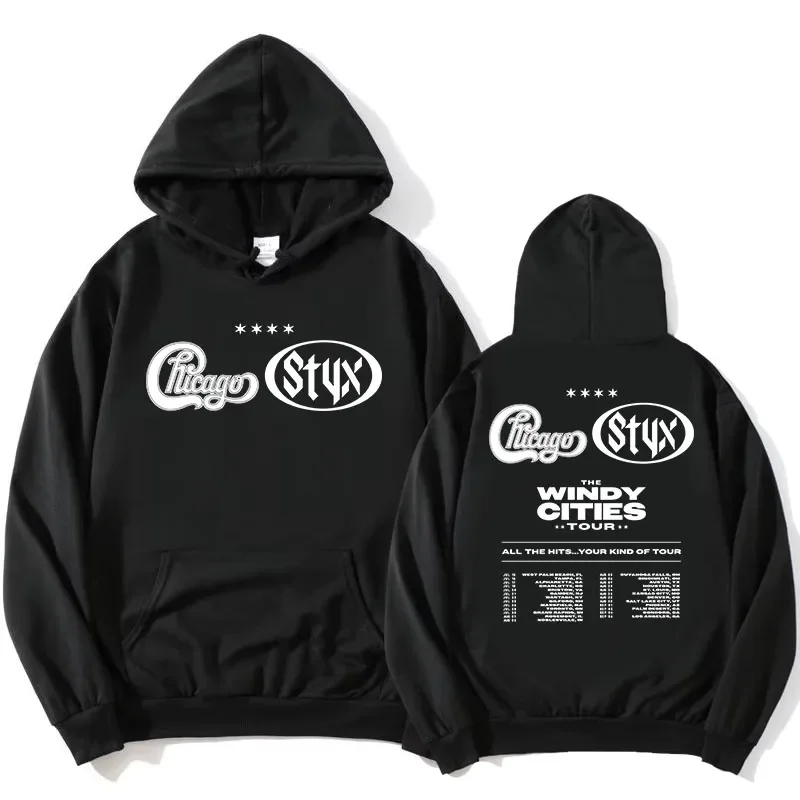 

The Windy Cities Tour 2026 Hoodies Chicago and Styx Graphic Print Sweatshirts Hooded Long Sleeve Female Pullovers Fashion Tops