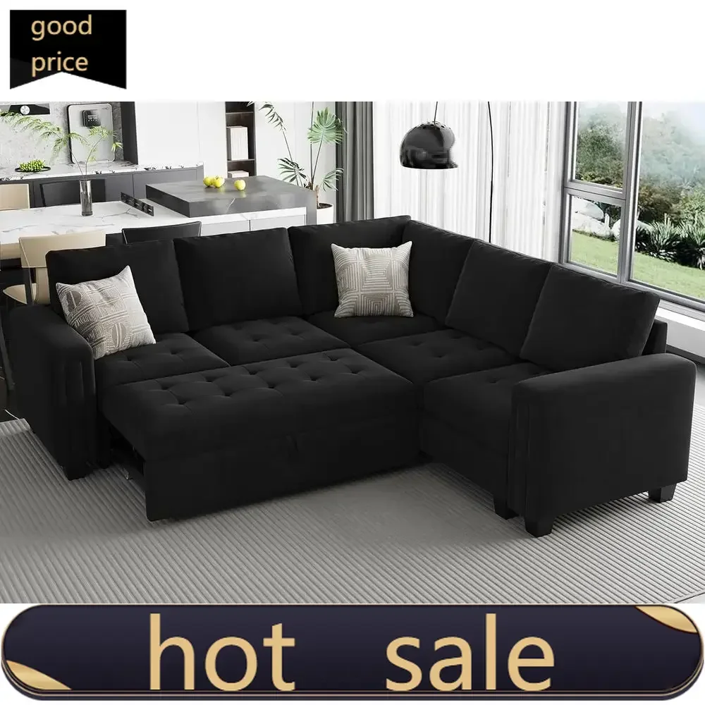 

Популярная новинка: Угловой диван-кровать L-образной формы из велюра с выдвижным спальным местом для гостиной, черный цвет