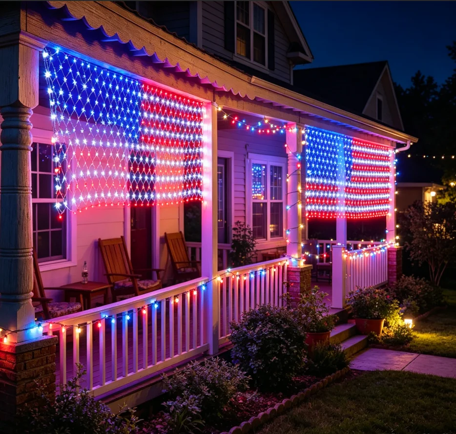 ledアメリカ国旗ネットライト-390個の超高輝度ビーズ-110vプラグイン式-愛国装飾ランプ-屋外-屋内-ホリデーフェスティバル用