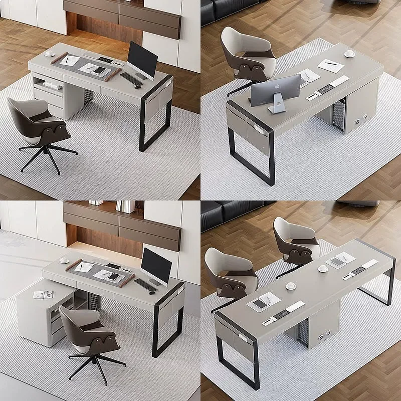 N80 Saddle Leather Computer Desk Italian Minimalist Home Office Writing Table Solid Wood Desk 2025 New