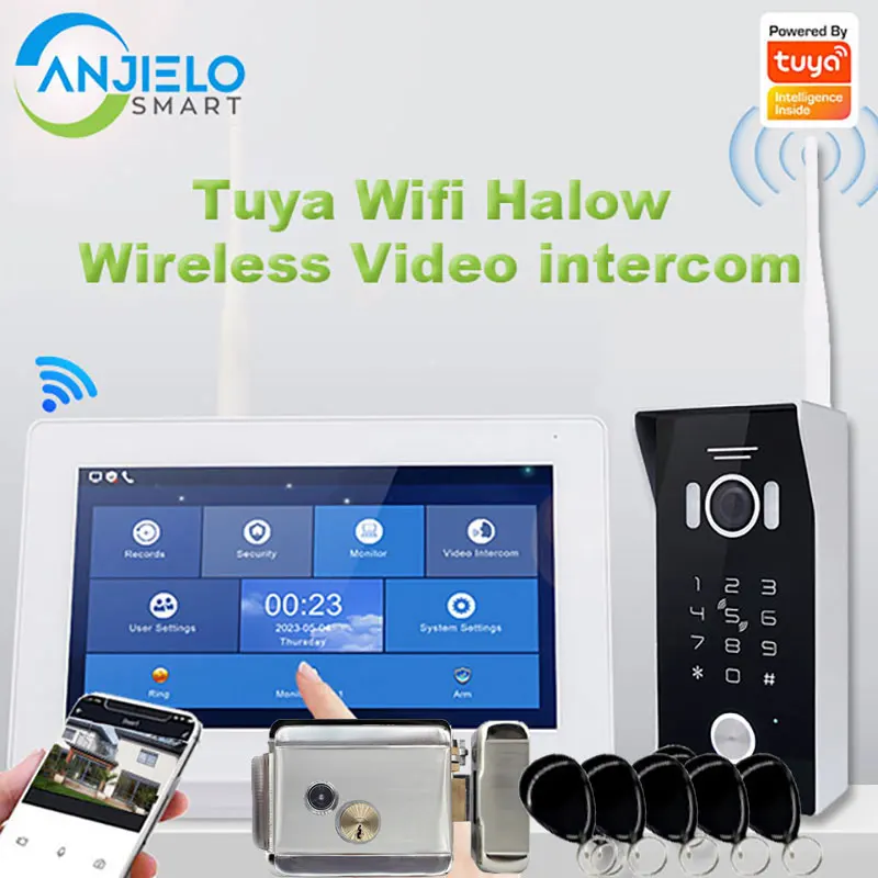 1.3MP Tuya Smart Home 7 Inch Touch Screen WIFI Halow Intercom Video Doorphone With RFIC Card Password Unlock Wireless Doorbell