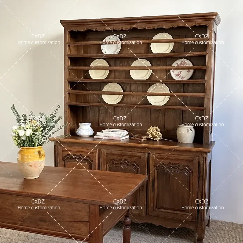 retro dining side display cabinet American engraving shooting South French antique display storage storage cupboard