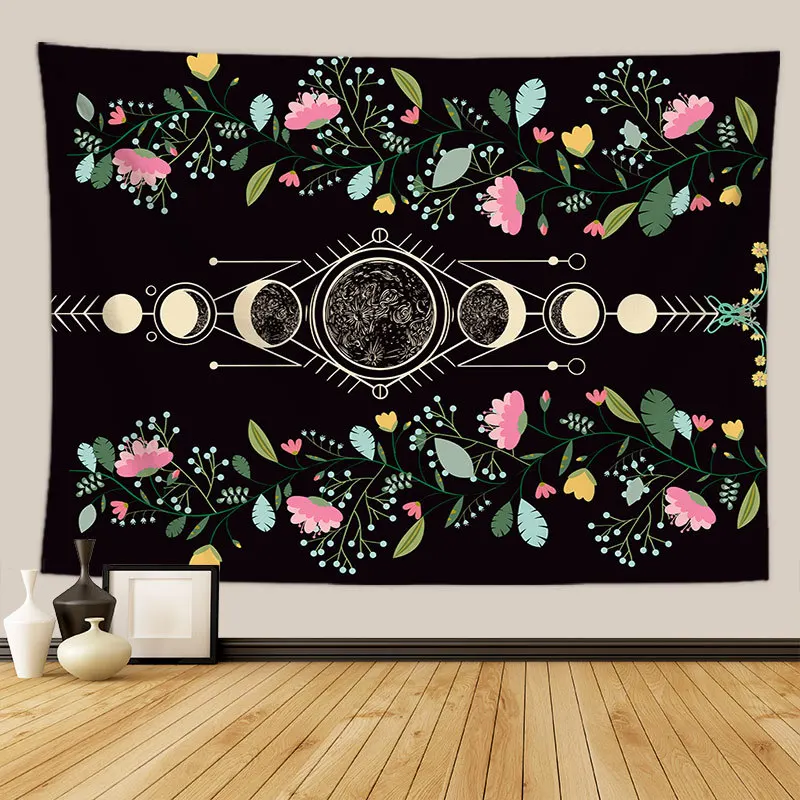 VIKAMA Ins Simple Moon Phase Geometric Floral Vine Tapestry Bohemian Living Room Background Fabric Home Decoration