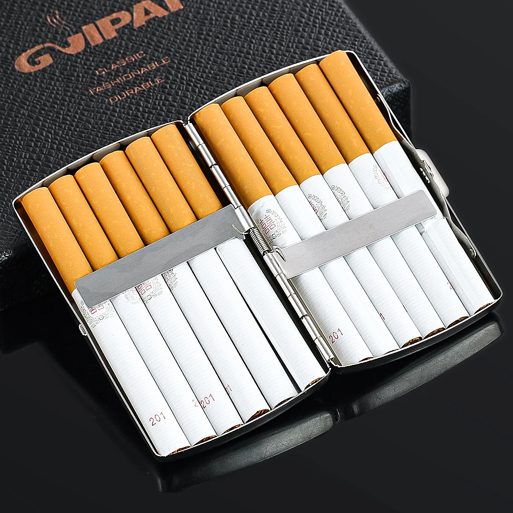 Aluminum Cigarette Case Box Double Sided Spring Clip Open Pocket Holder for 12 85mm Cigarette Credit Card Protective Wallet Gift
