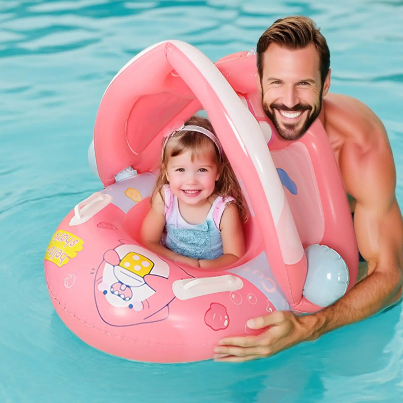 Bebê flutuador com guarda-sol dossel proteção solar crianças anel de água inflável núcleo seguro piscina acessório banheiro brinquedo de água