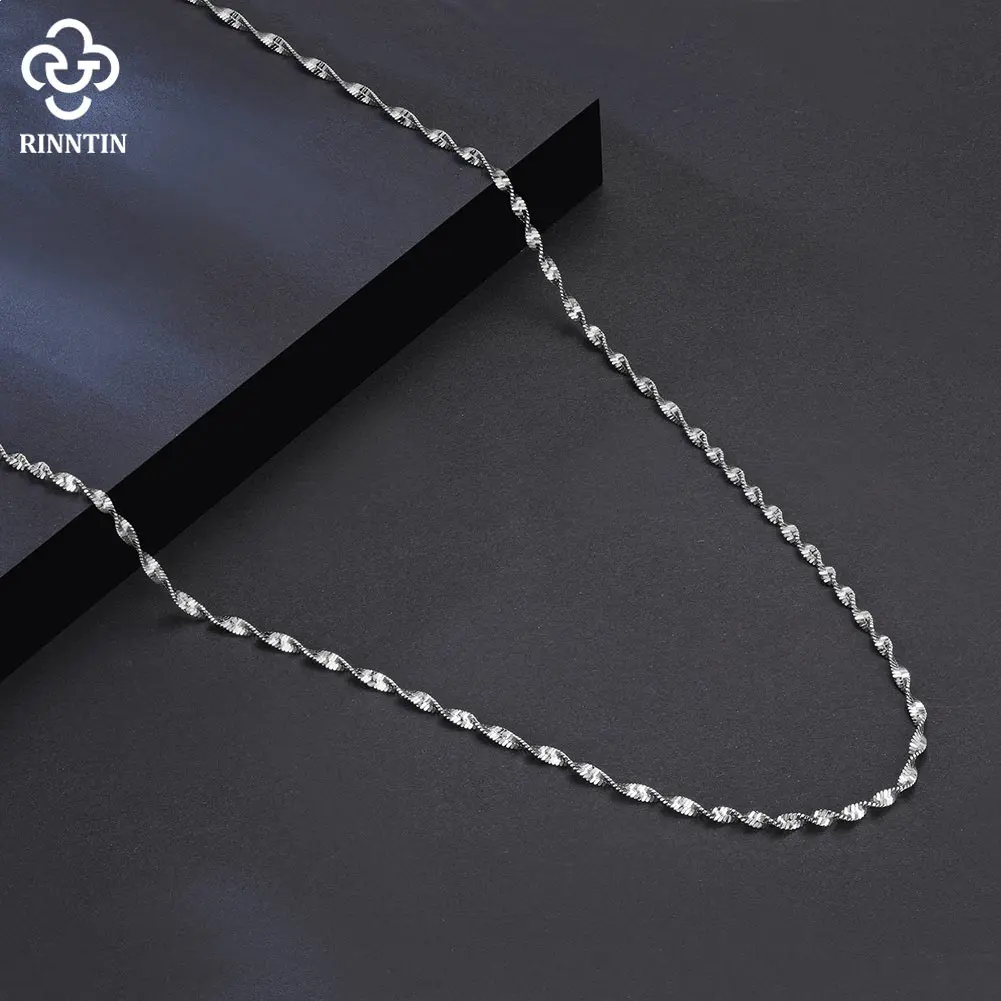 Rinntin 925 Sterling Silver Italian 2.0mm Double Layer Water Wave Chain Necklace for Women Vintage Silver Dainty Jewelry SC75