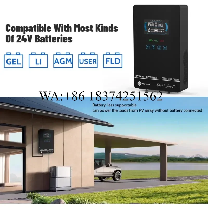 Wmwmnu for Hybrid Solar Inverter 4000W DC 24V AC 120V Pure Sine Wave Glass Top LCD Display 140A MPPT Charge Controller