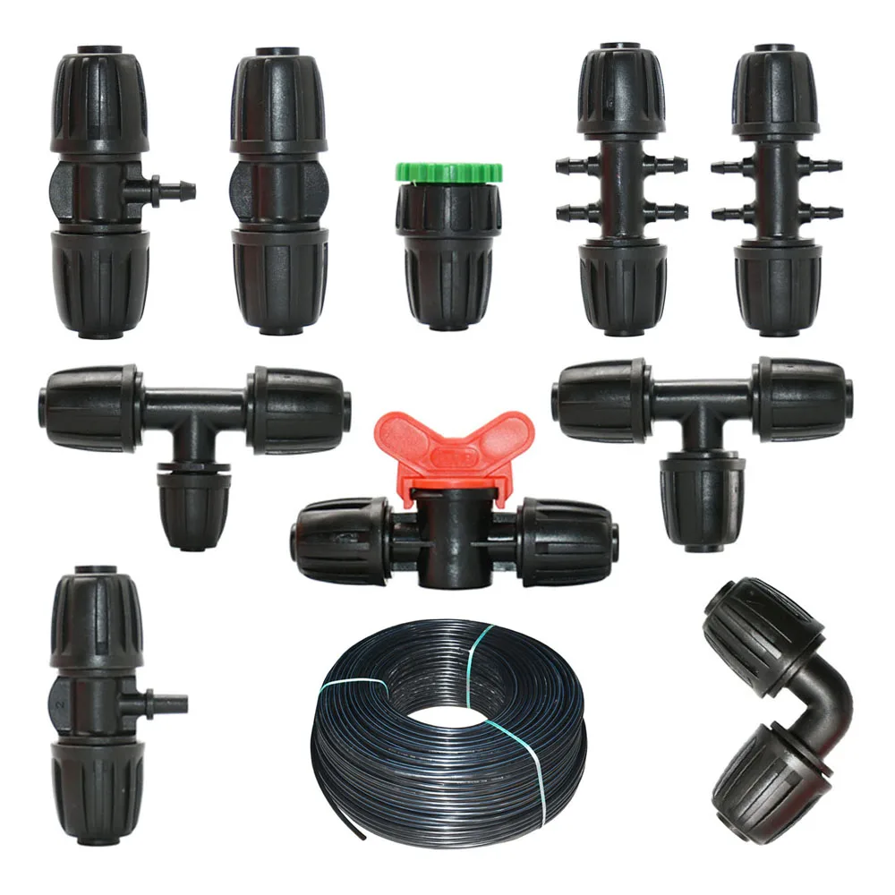 20mm Garden Pe Tube Connector Lock Nut 20 to 16 to 4/7mm Reducing Tee Barb Fitting Elbow End Plug Watering Hose Coupler