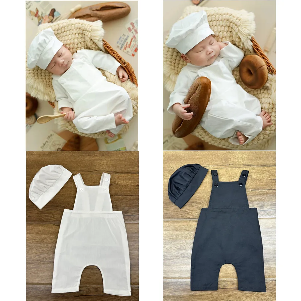 

❤️Newborn Photography Chef Clothing Hat+Overalls 2Pcs/set Studio Baby Boy Photo Props Accessories Clothes Outfits Fotografia