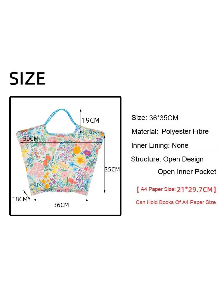 Hylhexyr Ins Small Floral Canvas Shoulder Bag Large Capacity Casual Tote Shopping Bags For Women