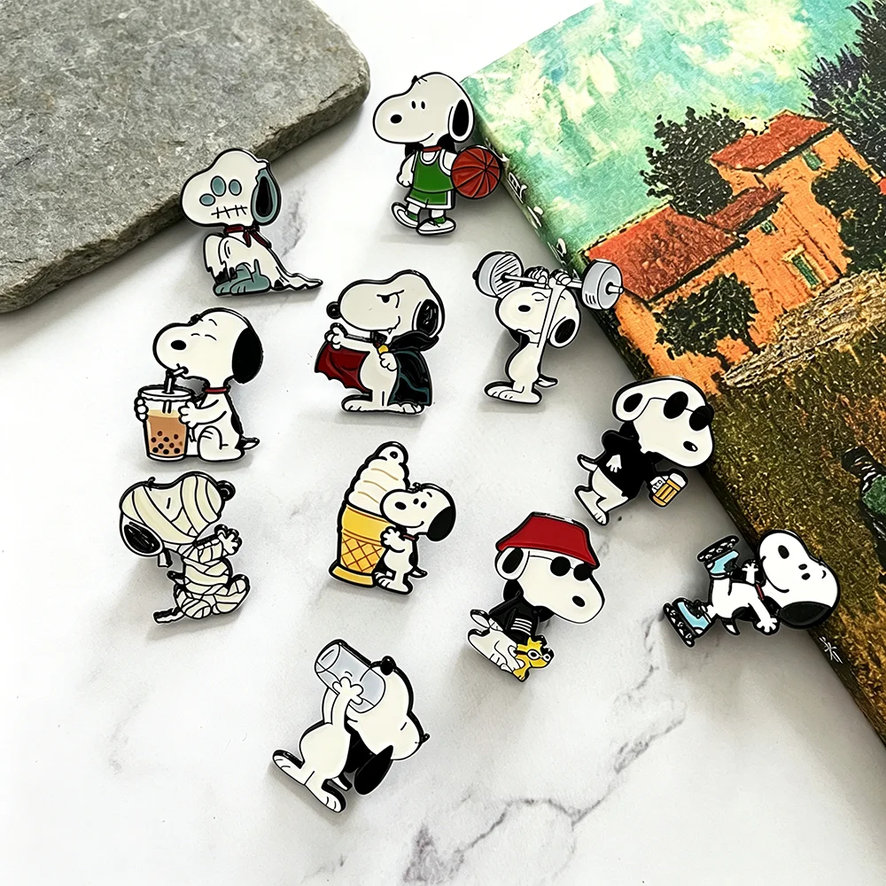 8/10/11pcs Cute Snoopy Enamel Pins Set Cartoon Puppy Dog Metal Lapel Brooches, Decorative Pins for Backpack Collectible Gifts