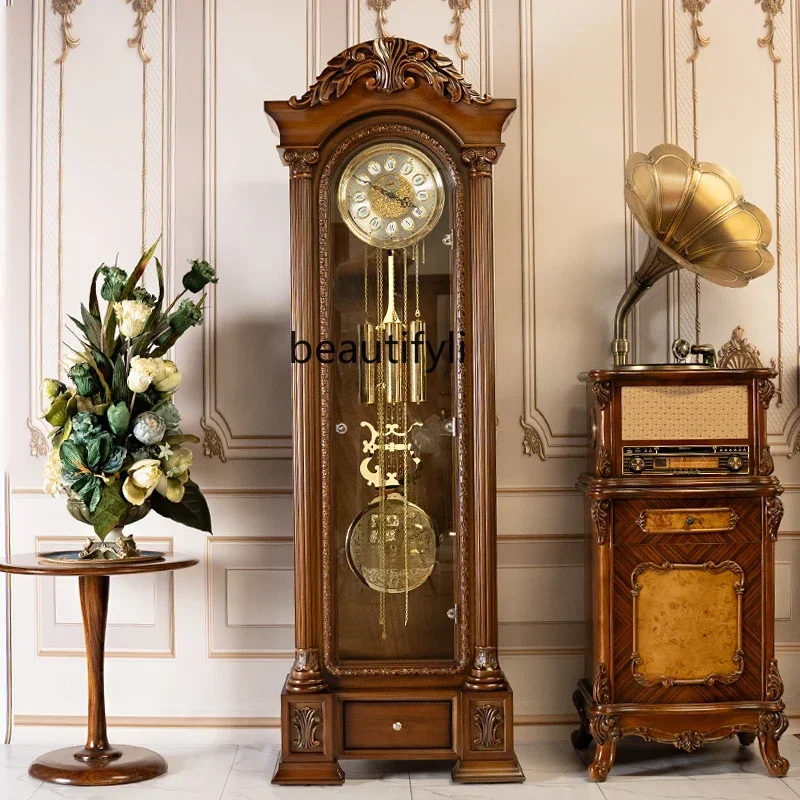 

Helmler movement floor clock European villa vertical living room clock, retro American classical pendulum clock