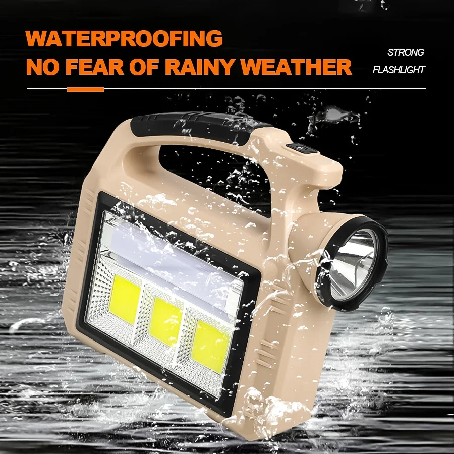 Lanterna Solar poderosa, luz portátil, multifuncional, banco de energia de emergência, tipo C, recarregável, ao ar livre, camping, trabalho