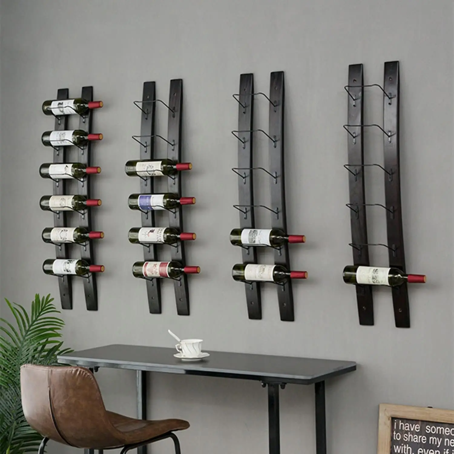 

Imported Pine Wood and Metal Wine Bottle Holder Rack - 6 Bottles 40x7.6inch (Red Wine Color)