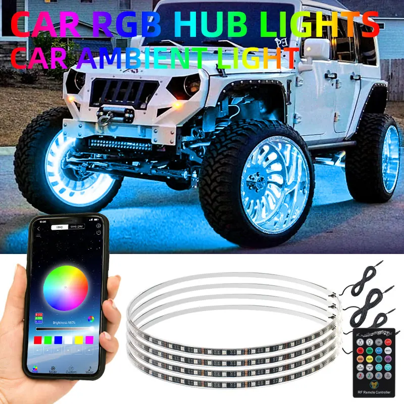 15.5 inch Car Hub Lights 4 LED Light Strip Symphony RGB Decorative light Bar Wheel Ring Neon Strip For Auto ATV UTV Accessories