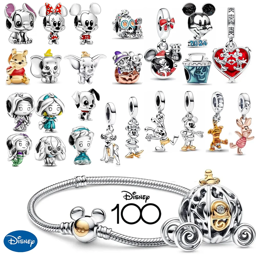 925 Silver DIY Beads Jewelry Charms Bracelet Mickey Minnie Princess Pumpkin Stitch Robots Marvel Twinkle Pandora Cute Disney