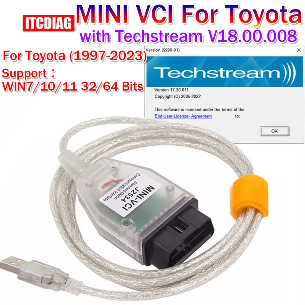 Kabel MINIVCI Mini Vci do Toyota TIS Techstream 18.00.008 12.20.024 FTDI do skanera samochodowego J2534 OBD OBD2 Kabel diagnostyczny