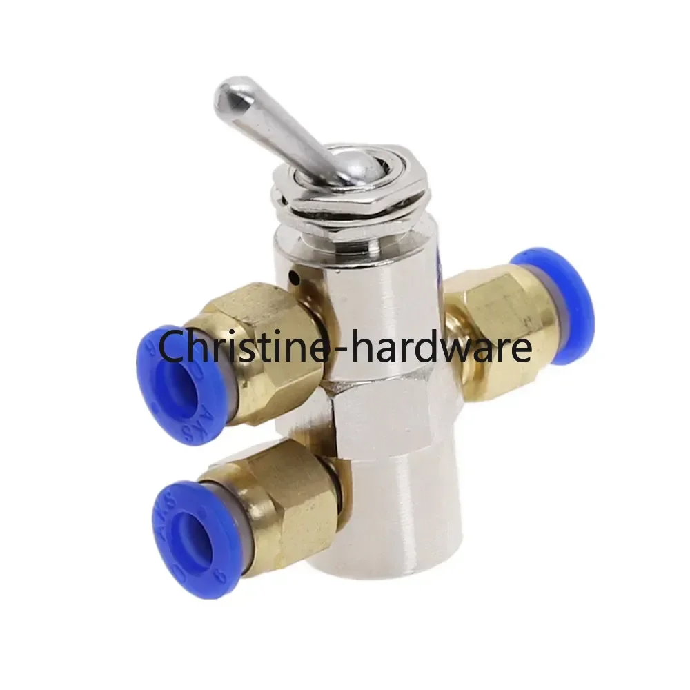 Detalhe 2 de Válvula solenoide Exhaust valve 2 Position 5 Way Toggles Cylindrical Mechanical Air Pneumatic Valve switch w Fiittings TAC2-4V Pneumática