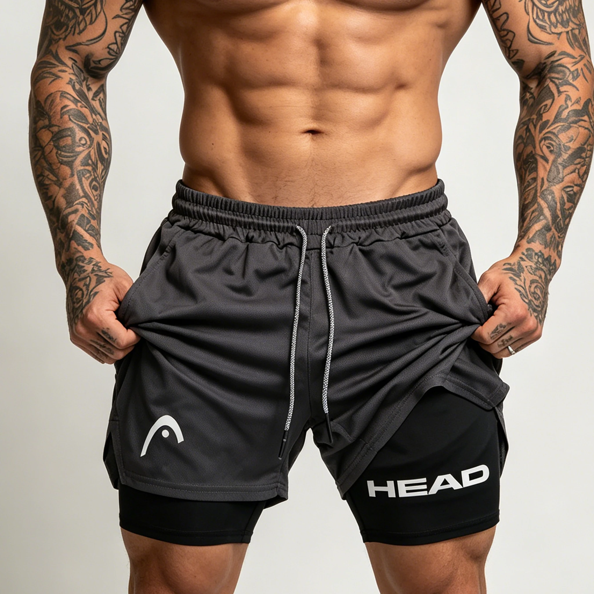 Anime Berserk Head Running Shorts Men Fitness Gym Training 2 in 1 Sports Quick Dry Workout Jogging Double Deck Summer -T32