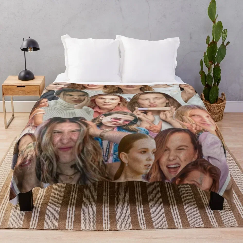 Millie Bobby Brown Edit Collage by Stasii Throw Blanket Soft Beds Furrys Summer Blankets