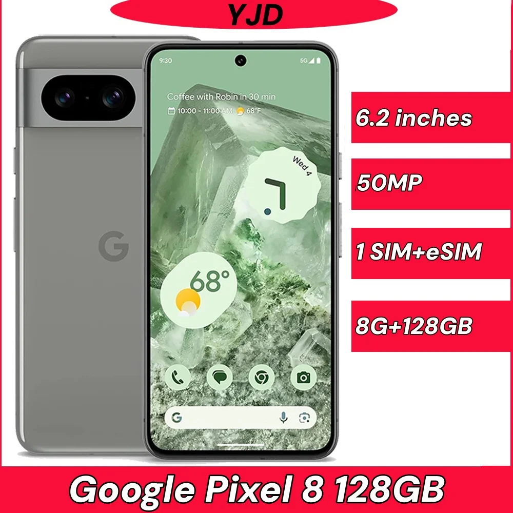 96% nuevo Google Pixel 8 5G Android 6,2 "8G + 128GB cámara Nona-core 50MP NFC Piexl8 Tensor G3 teléfono móvil usado Original